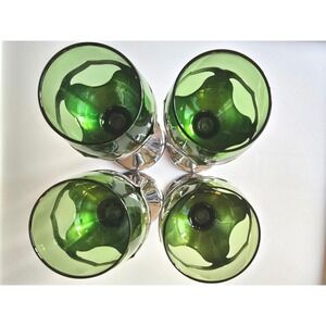 Set of‎ 4 Green Glass Wine Goblets Silver Metal Overlay Elegant Stemware